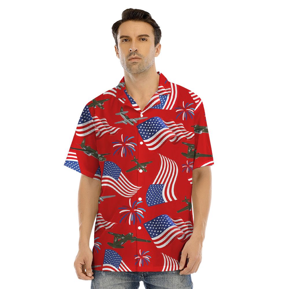 Firework Aircraft American Flag Matching Hawaiian Outfits For Family