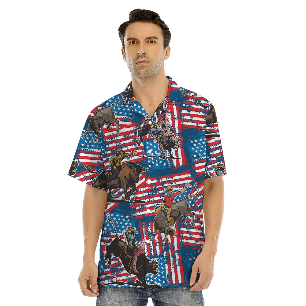Cowboy Bull Riding 4th Of July Matching Family Hawaiian Outfits
