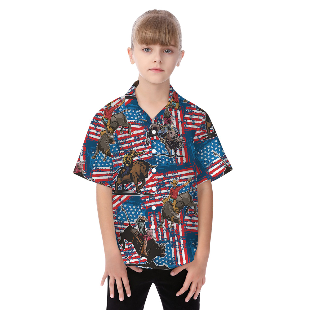 Cowboy Bull Riding 4th Of July Matching Family Hawaiian Outfits