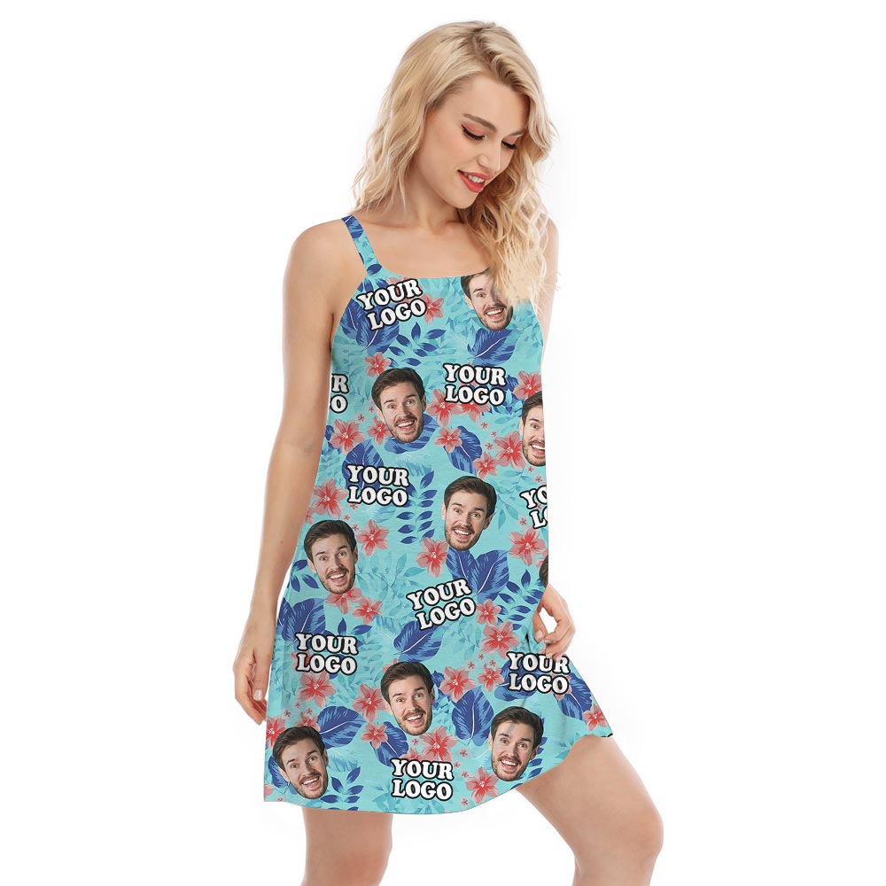 Blue Floral Summer Dress With Custom Face Women