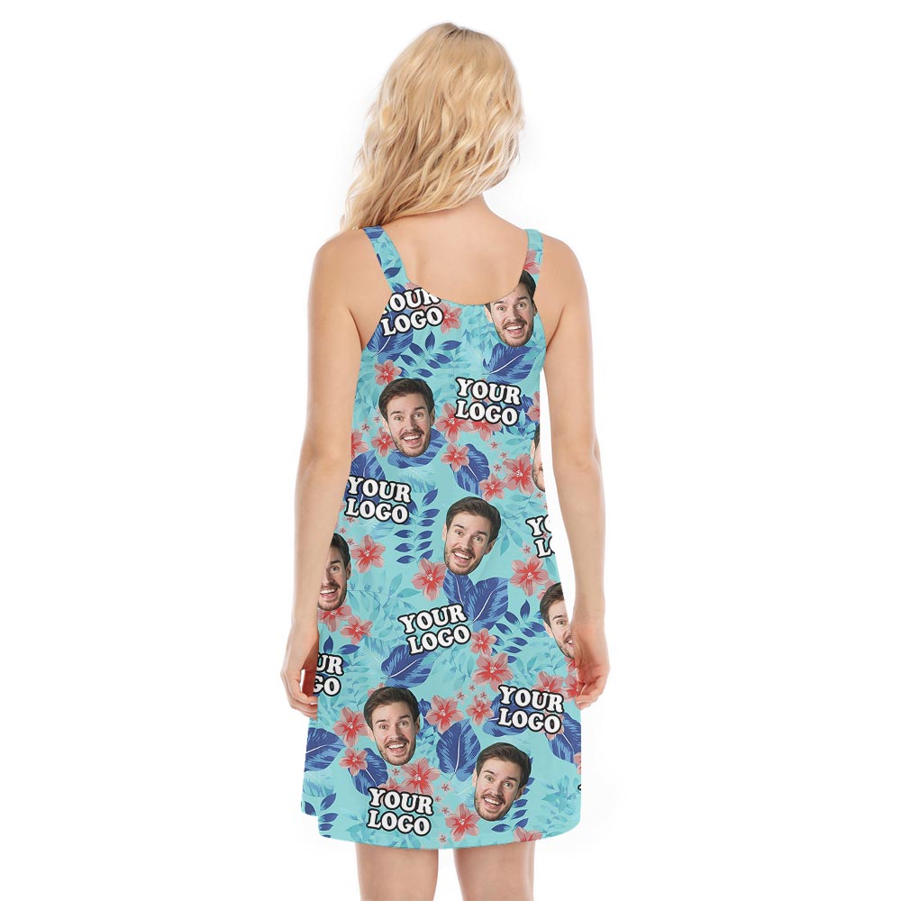 Blue Floral Summer Dress With Custom Face Women