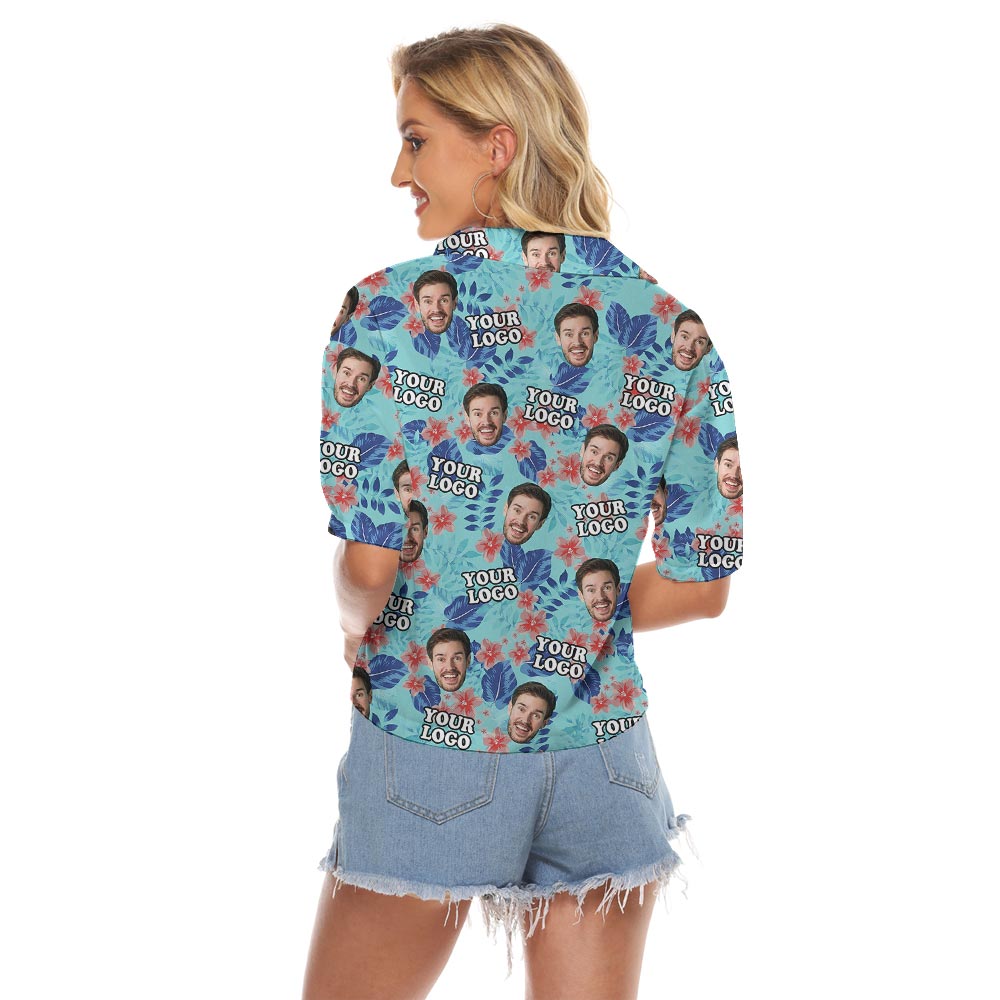 Custom Women's Crop Top Tropical Shirt With Face And Logo