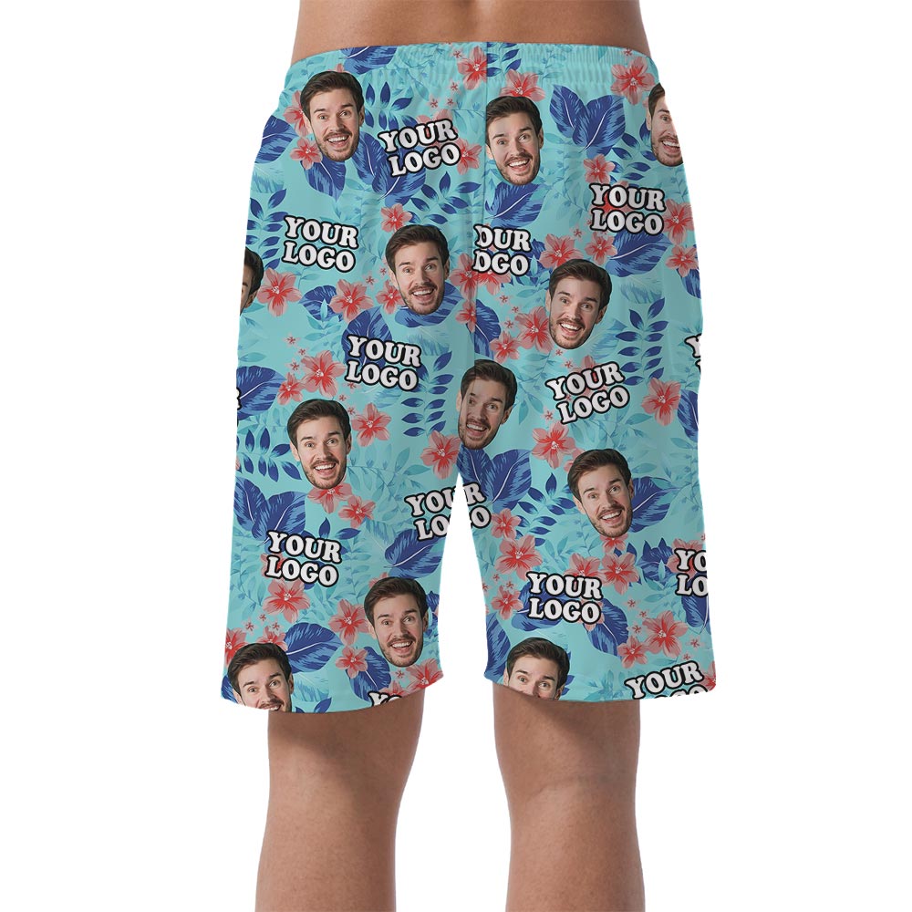 Personalized Blue Men's Summer Shorts With Face And Logo