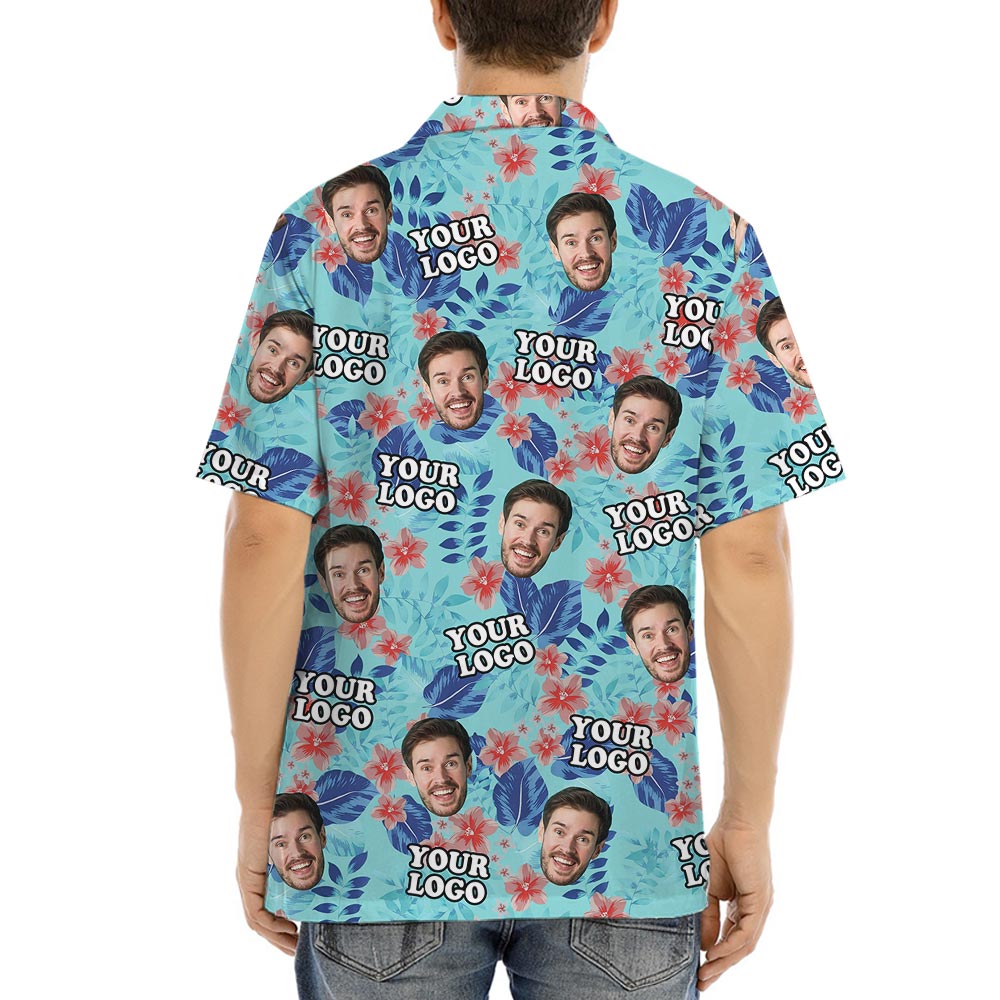 Blue Custom Face And Logo Company Hawaiian Shirt