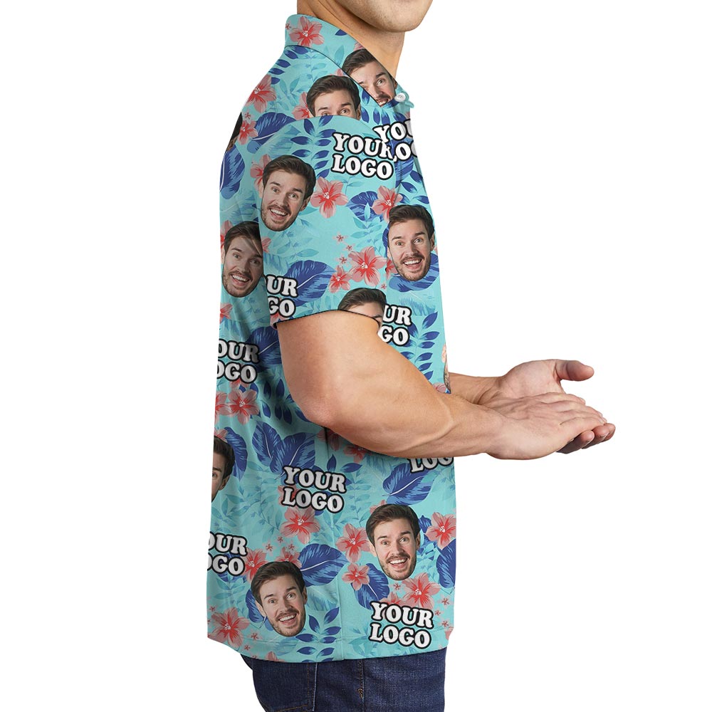 Blue Team Custom Polo Golf Shirt With Photos
