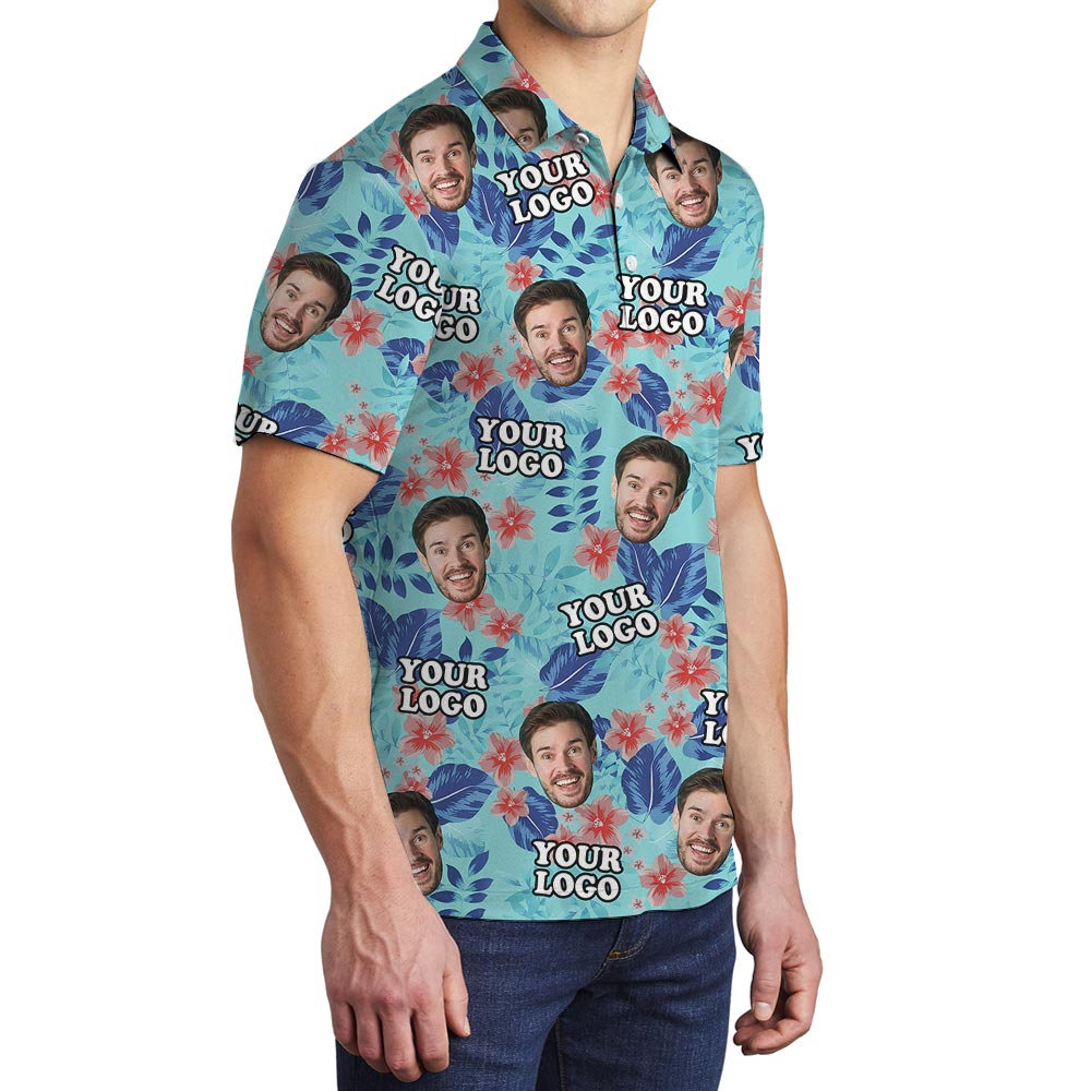 Blue Team Custom Polo Golf Shirt With Photos