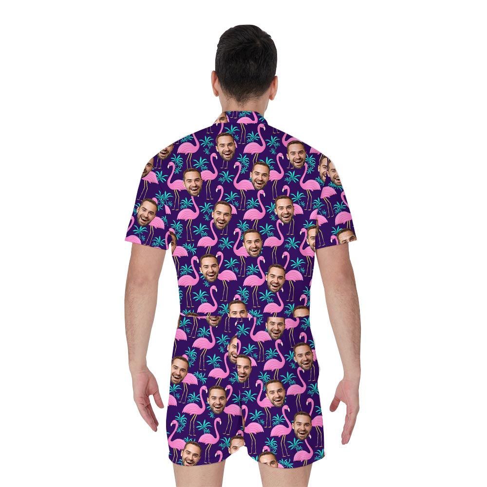 Personalized Men's Flamingo Romper With Different Faces