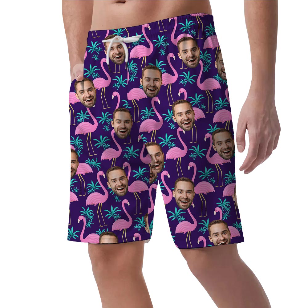 Custom Men's Flamingo Beach Shorts With Different Faces