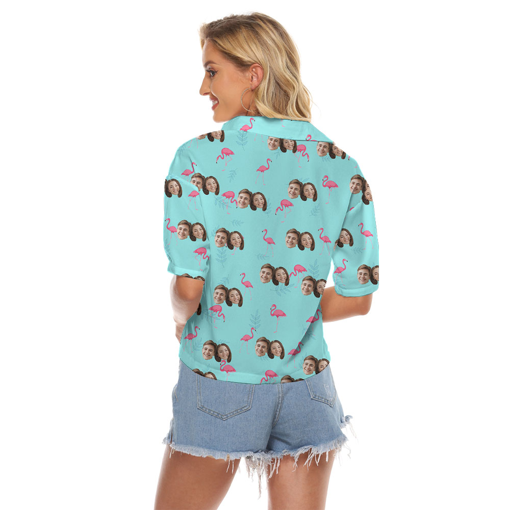 Custom Face Women's Crop Top With Flamingo Print