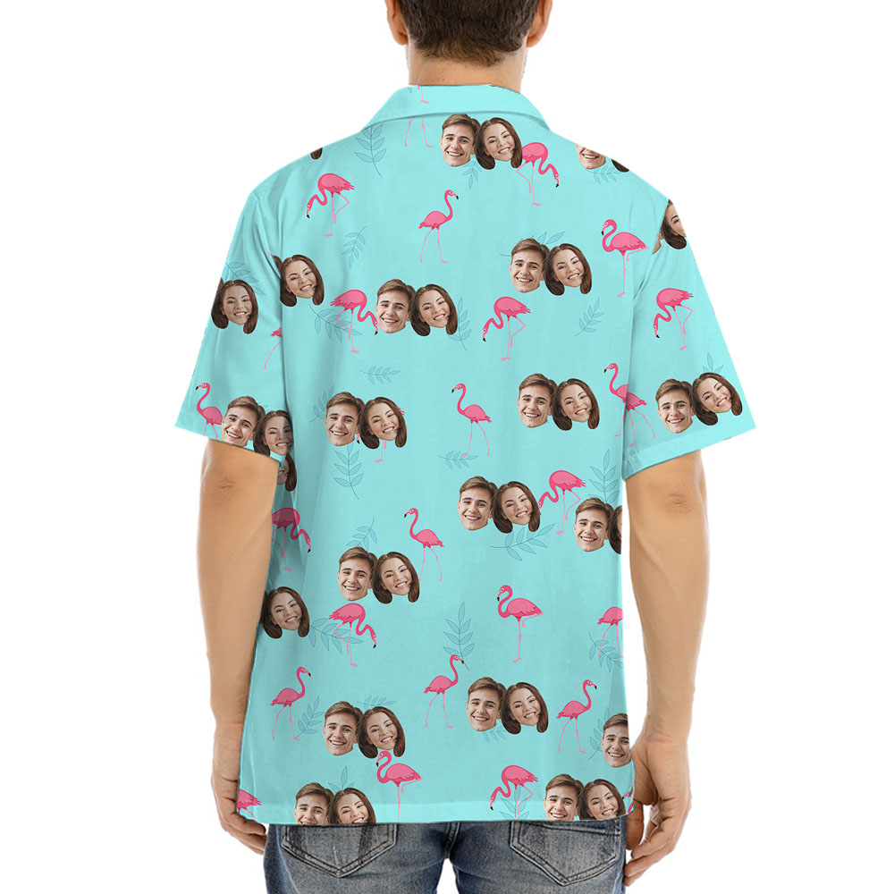 Personalized 1-5 Faces Blue Flamingo Hawaiian Shirt