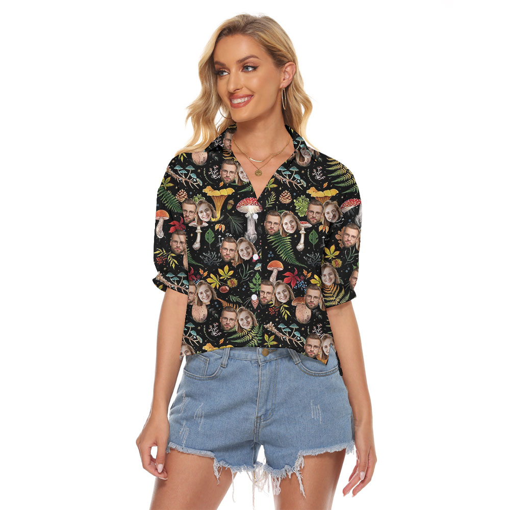 Unique Faces One Mushroom Women's Hawaiian Crop Top - variant image 1
