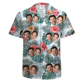 Custom Couple Faces Hawaiian Cotton Shirt