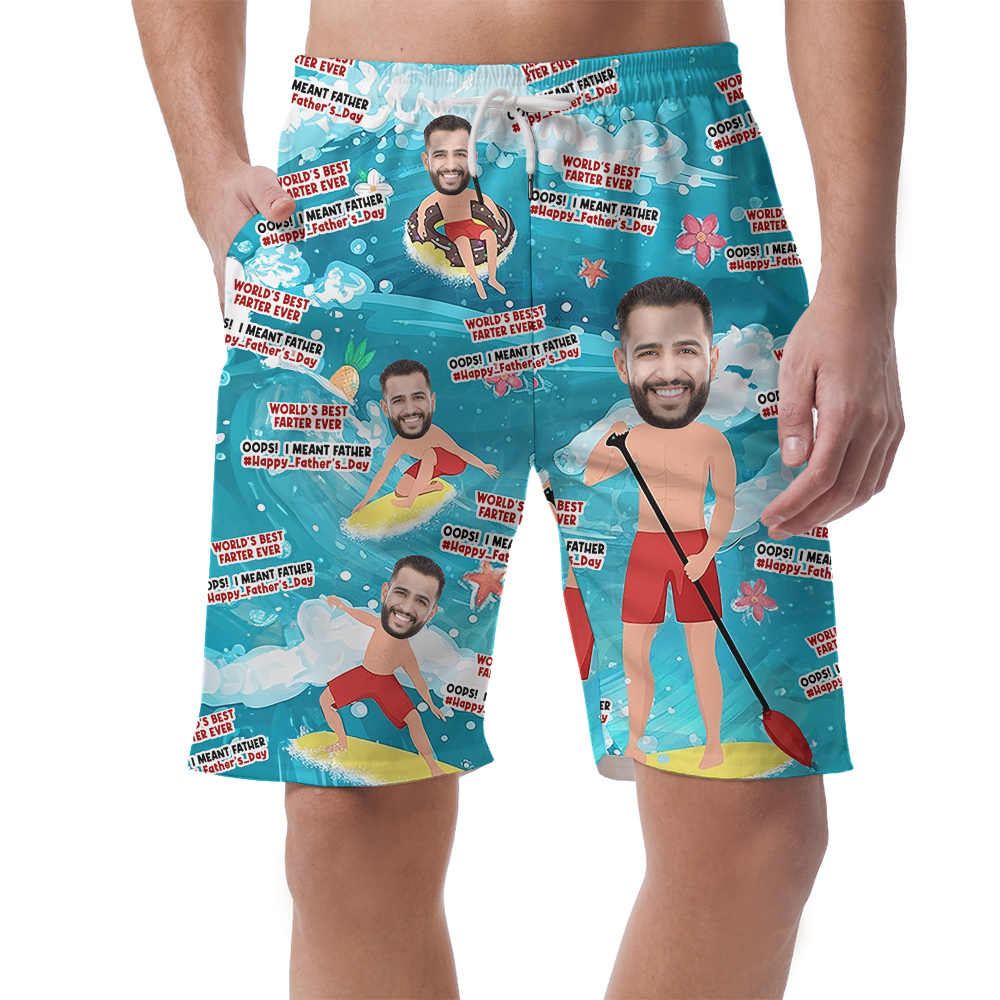 Funny Custom Face Father Day Blue Short for Men - variant image 1