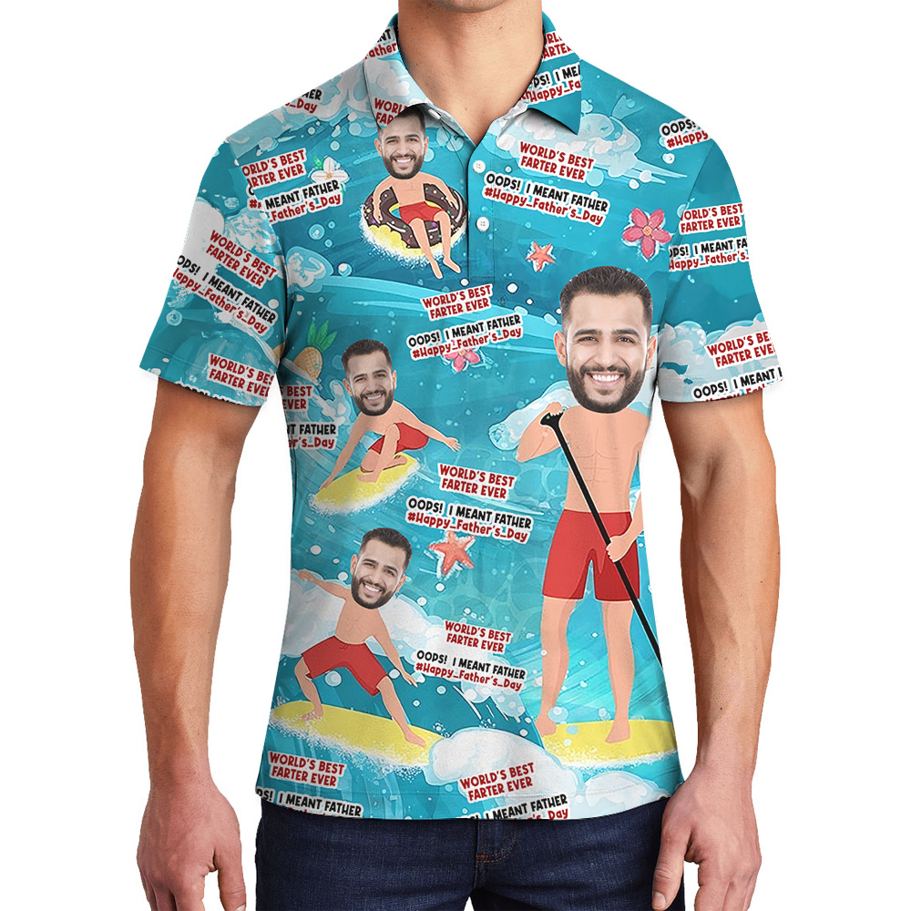 Funny Custom Dad Face Beach Polo Shirt for Men S-8XL - variant image 1
