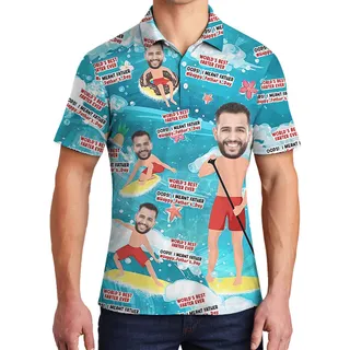 Funny Custom Dad Face Beach Polo Shirt for Men S-8XL