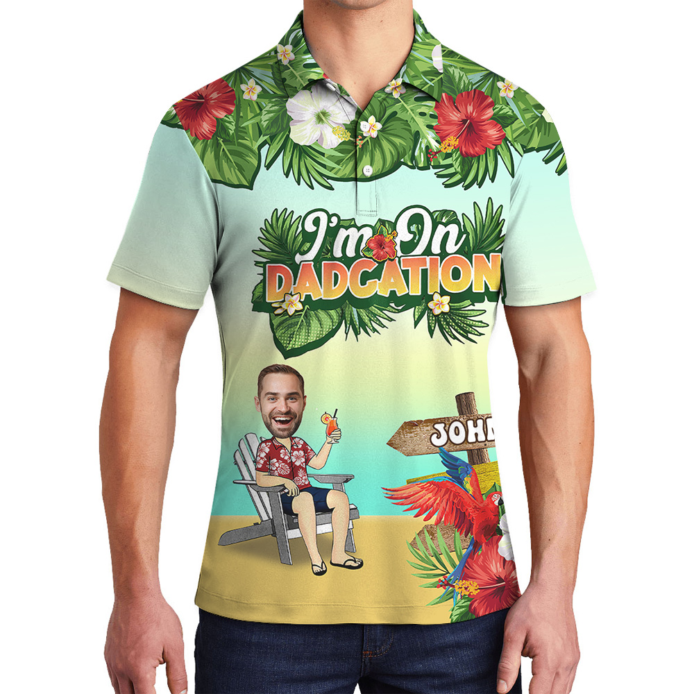 Custom Face and Name Father Day Hawaiian Polo Goft Shirt - variant image 1