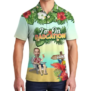 Custom Face and Name Father Day Hawaiian Polo Goft Shirt