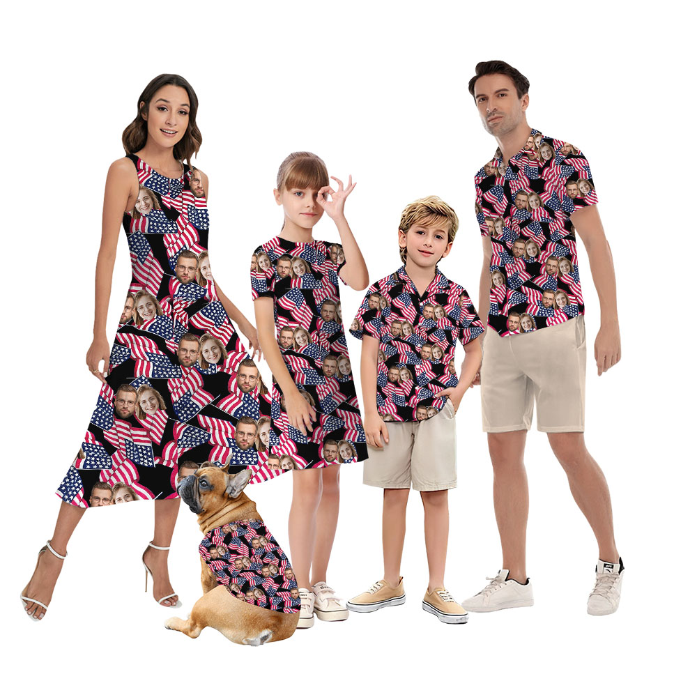 Custom 1-5 Photo Matching Hawaiian Shirt And Dress With USA Flag - variant image 1