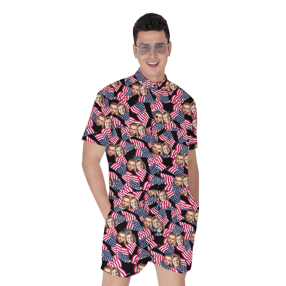 Custom 1-5 Photo American Flag Romper For Male - variant image 1