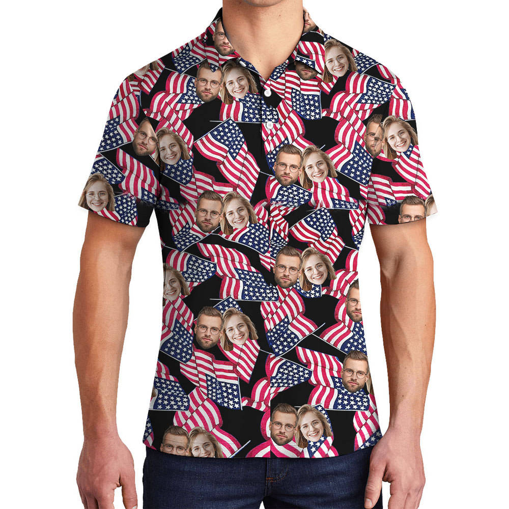 4th Of July Black Men's Polo Shirt With Custom Face - variant image 1