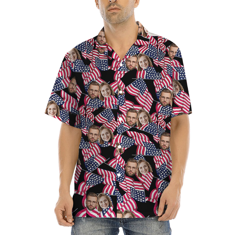 American Flag Black Hawaiian Shirt With Photos - variant image 1