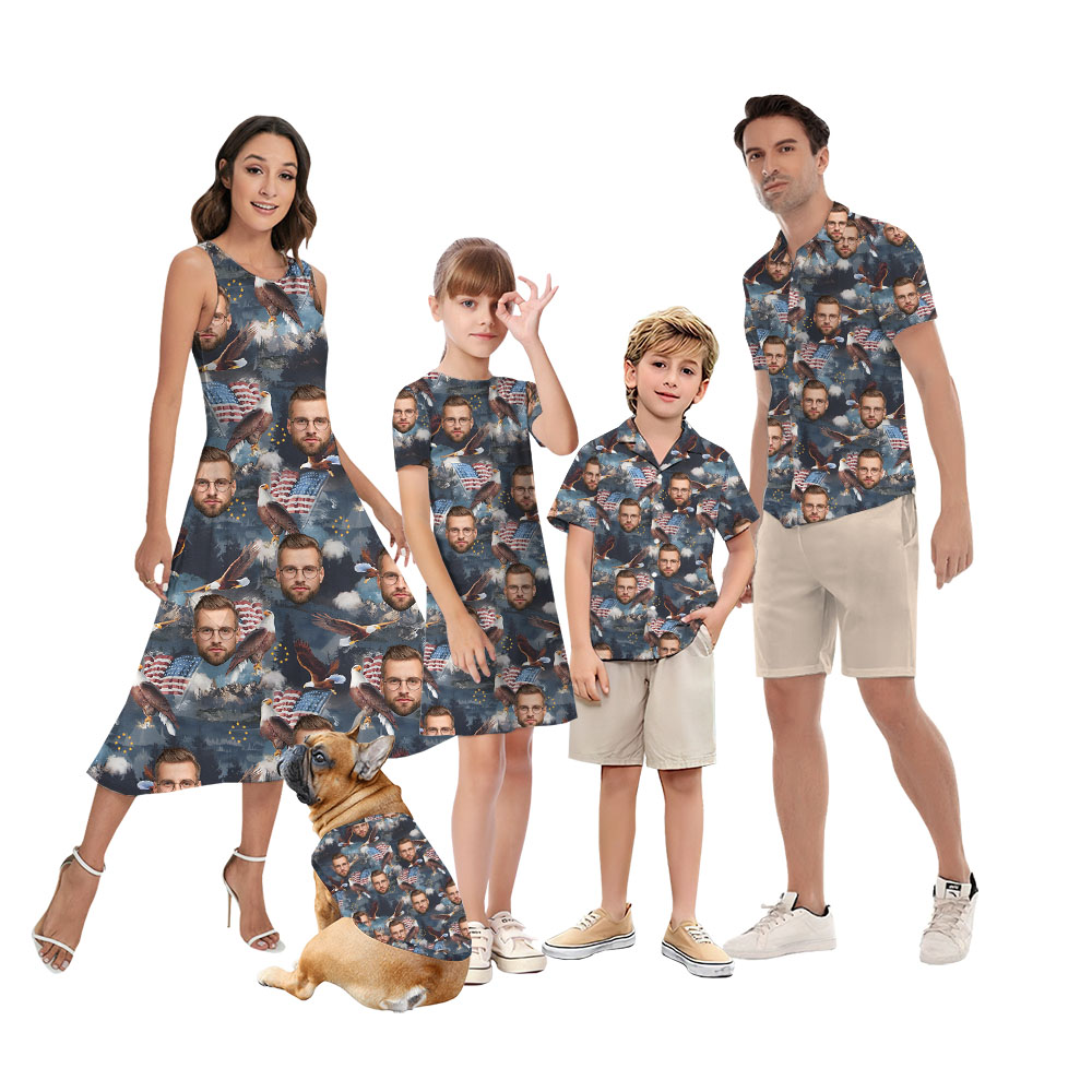 Patriotic Matching Family Hawaiian Shirt And Dress With Faces - variant image 1