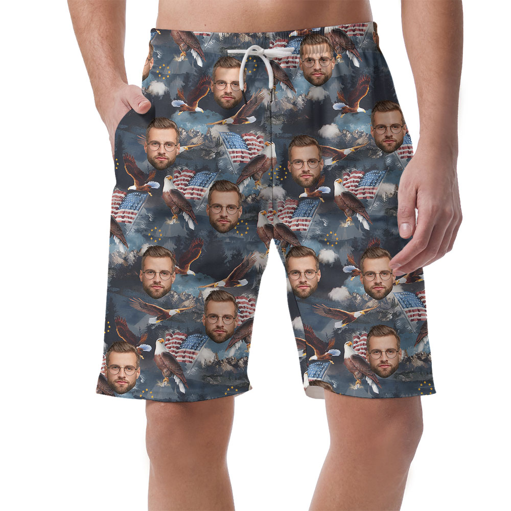 Cool Men's Shorts With Faces And 4th Of July Print - variant image 1