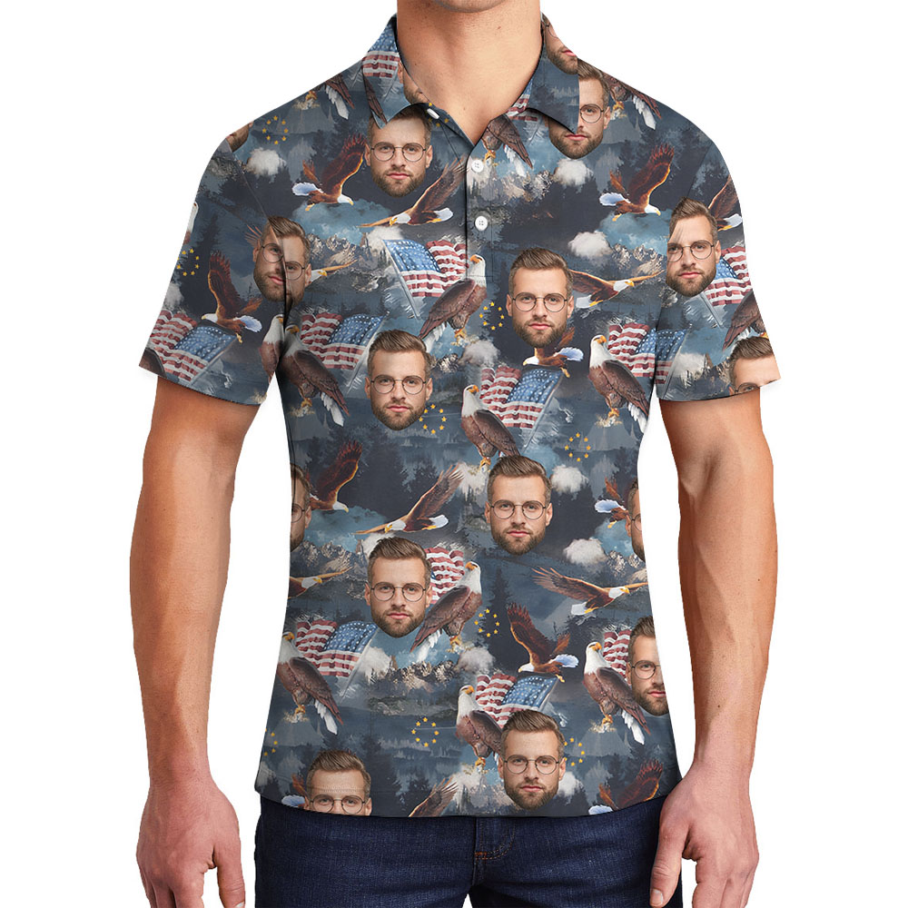 Patriotic Men's Collared Shirt With Faces And 4th Of July Print - variant image 1