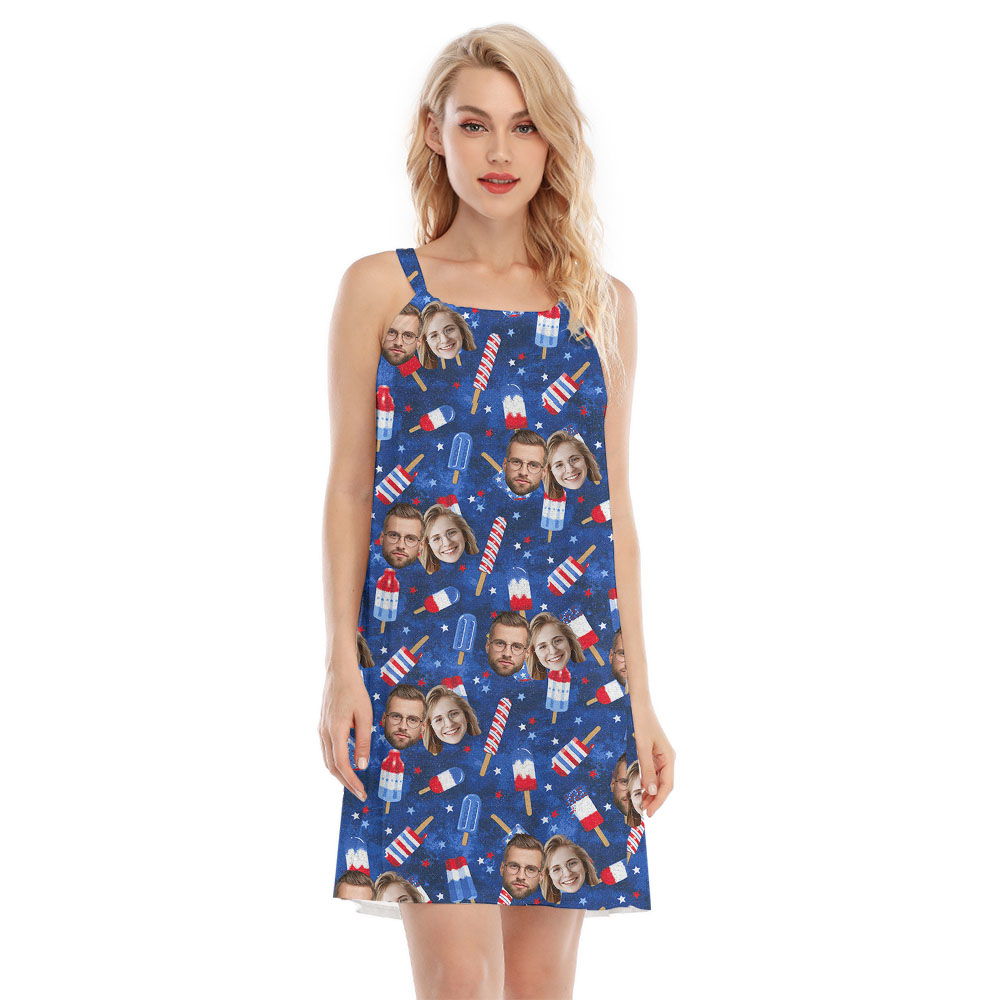 4th Of July Custom Face Women's Cami Dress With Ice Cream Print - variant image 1