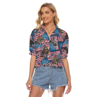 American Flag Cowboy Bull Riding 4th Of July Hawaiian Cropped Shirt