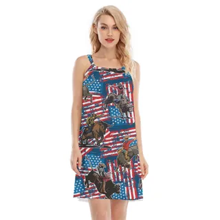 Cowboy Bull Riding American Flag Hawaiian Cami Dress