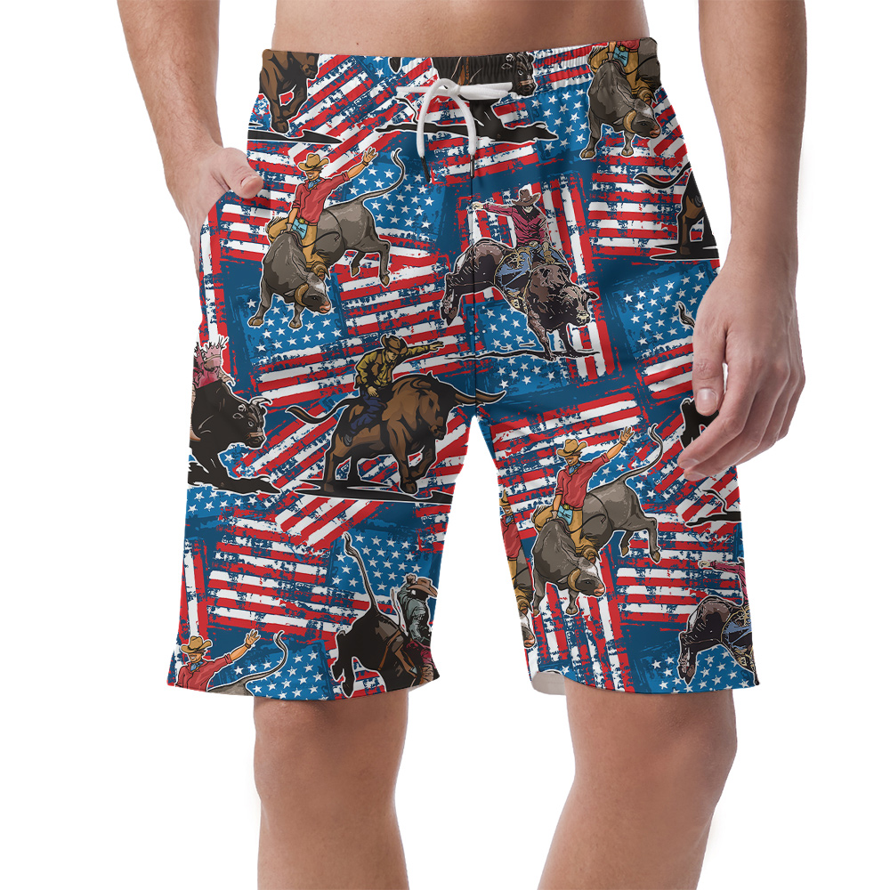 4th Of July Cowboy Bull Riding American Flag Summer Shorts For Men - variant image 1