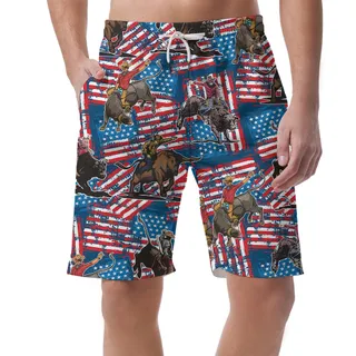 4th Of July Cowboy Bull Riding American Flag Summer Shorts For Men