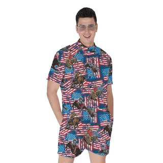 American Cowboy Bull Riding Patriotic Men's Hawaiian Romper