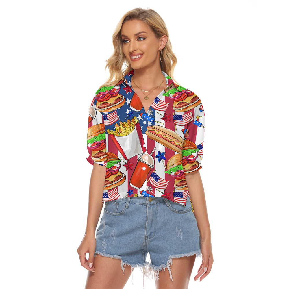 American Flag Fast Food Women's Cropped Shirt - variant image 1