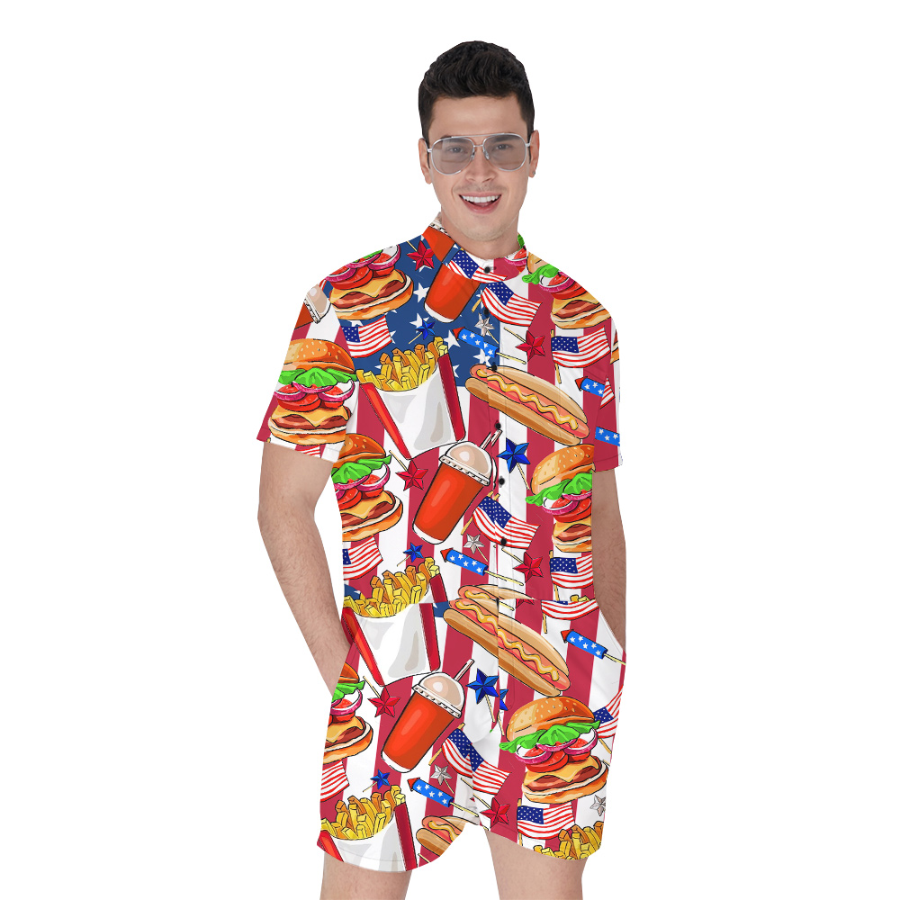 Funny Fast Food American Flag Men's Hawaiian Romper - variant image 1