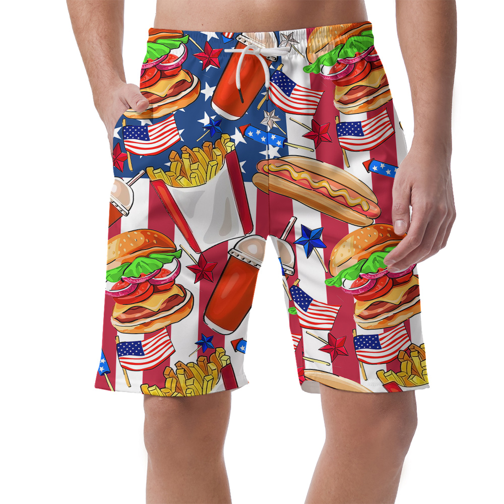 American Flag Fast Food Men's Hawaiian Beach Shorts - variant image 1