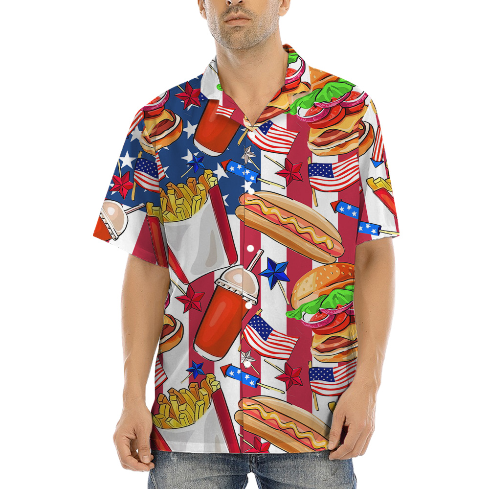 American Flag Fast Food Hawaiian Shirt - variant image 1
