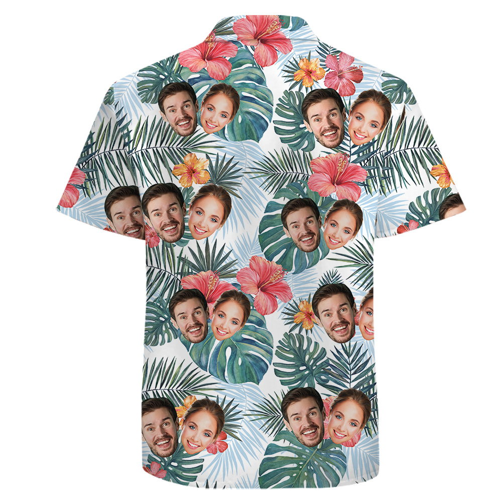 Custom Couple Faces Hawaiian Cotton Shirt
