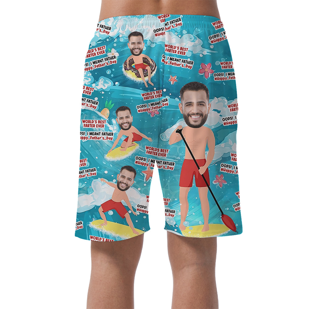 Funny Custom Face Father Day Blue Short for Men