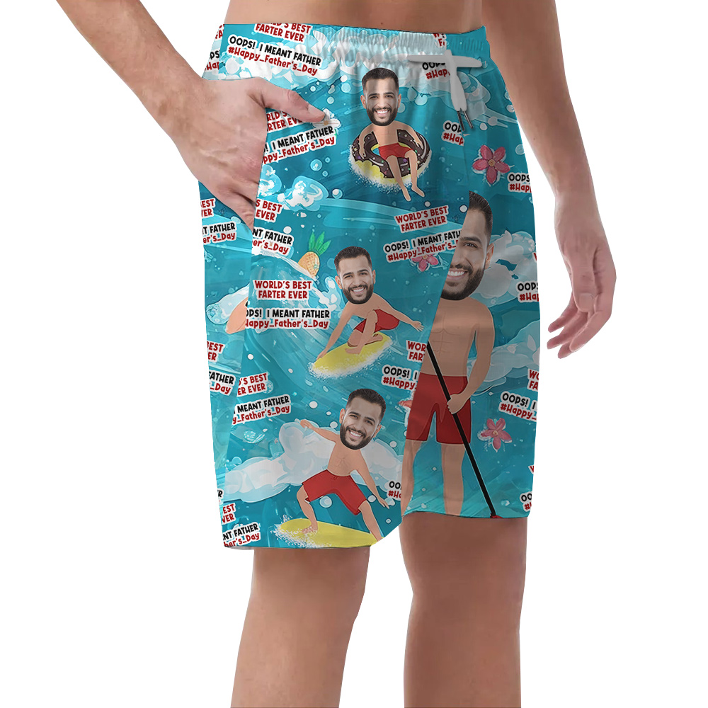 Funny Custom Face Father Day Blue Short for Men