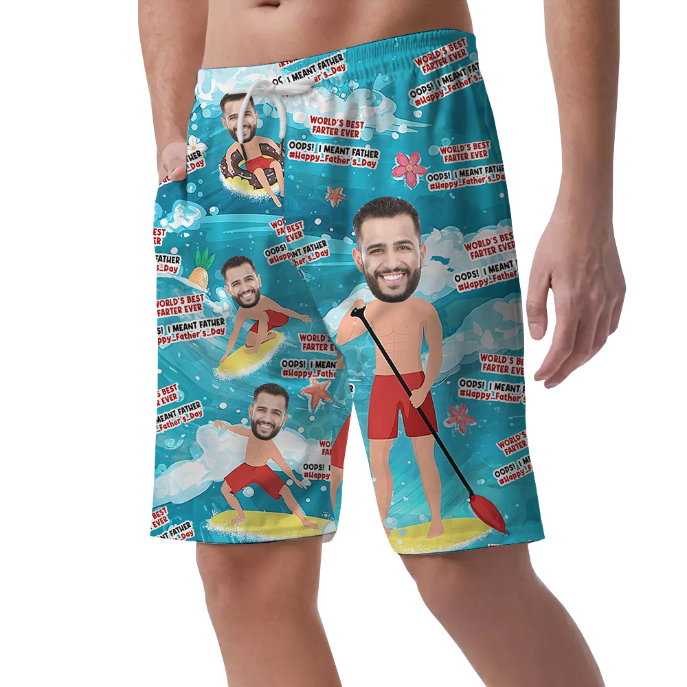 Funny Custom Face Father Day Blue Short for Men