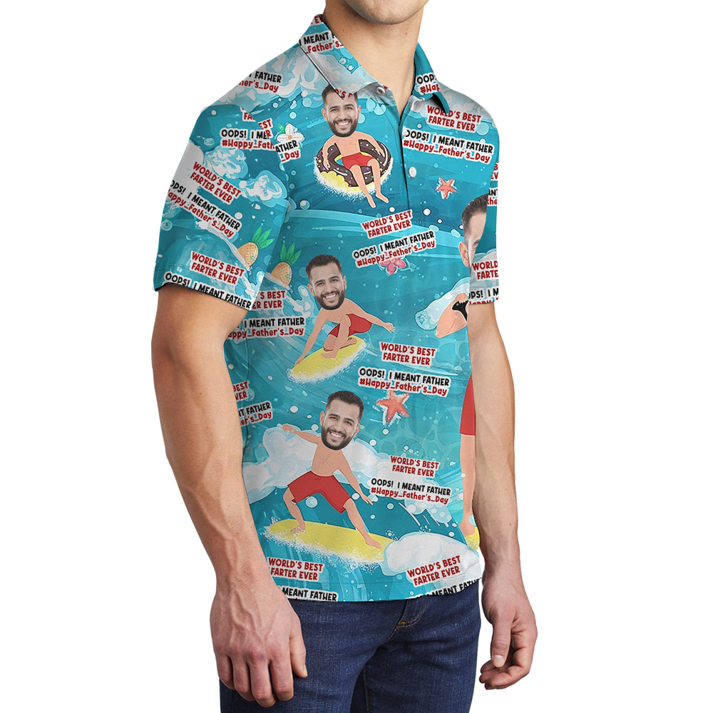 Funny Custom Dad Face Beach Polo Shirt for Men S-8XL