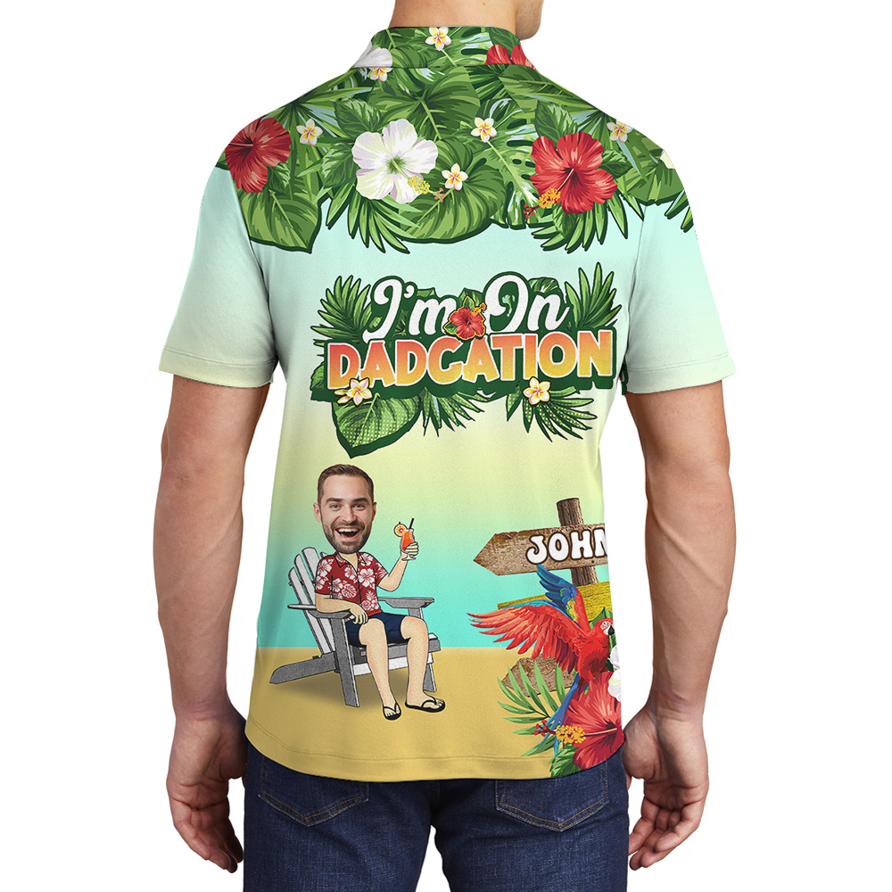 Custom Face and Name Father Day Hawaiian Polo Goft Shirt