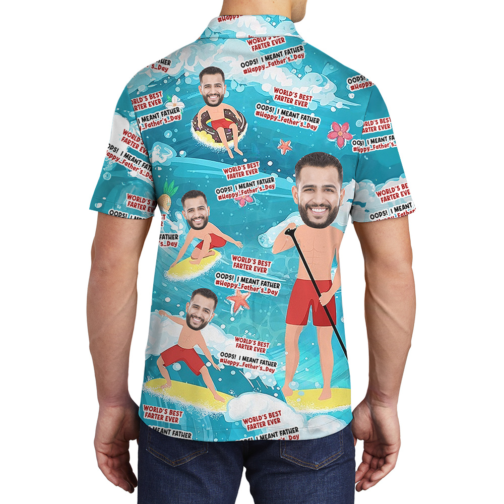 Funny Custom Dad Face Beach Polo Shirt for Men S-8XL