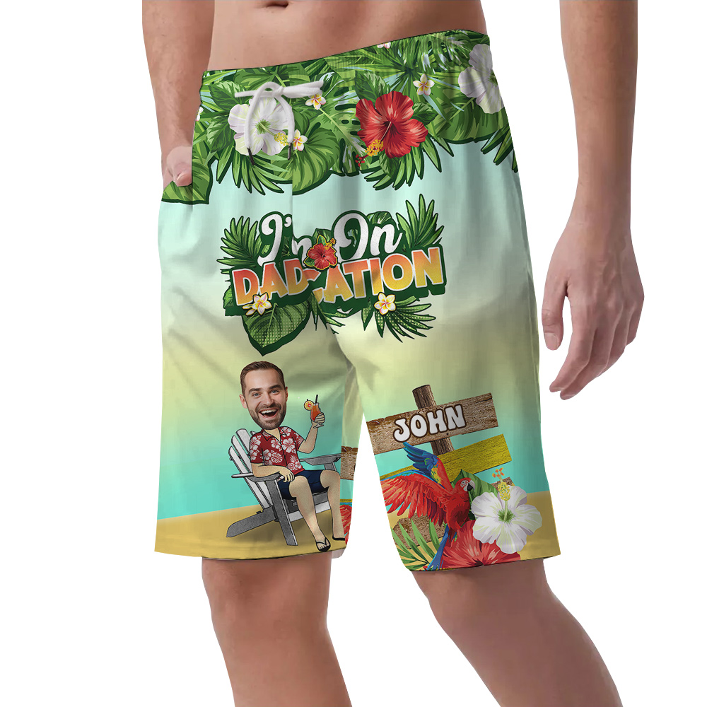 Custom Face and Name Father Day Hawaiian Beach Men Short