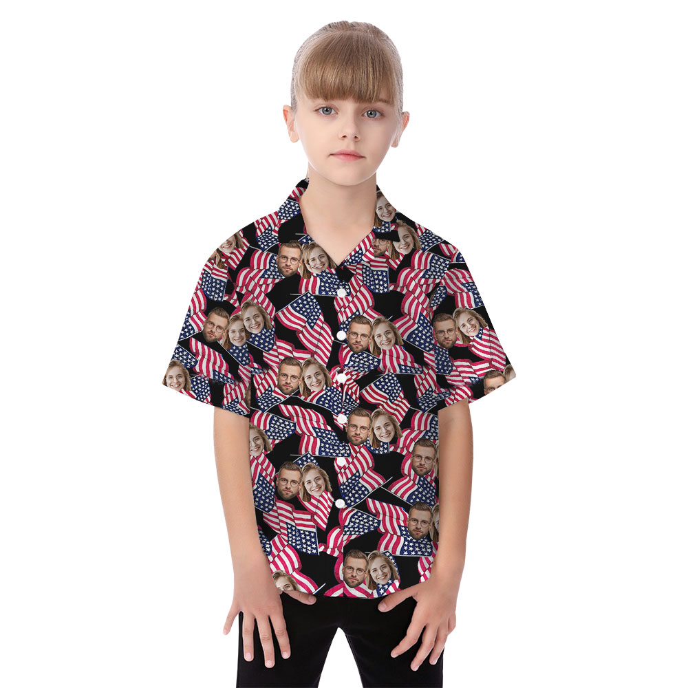 Custom 1-5 Photo Matching Hawaiian Shirt And Dress With USA Flag
