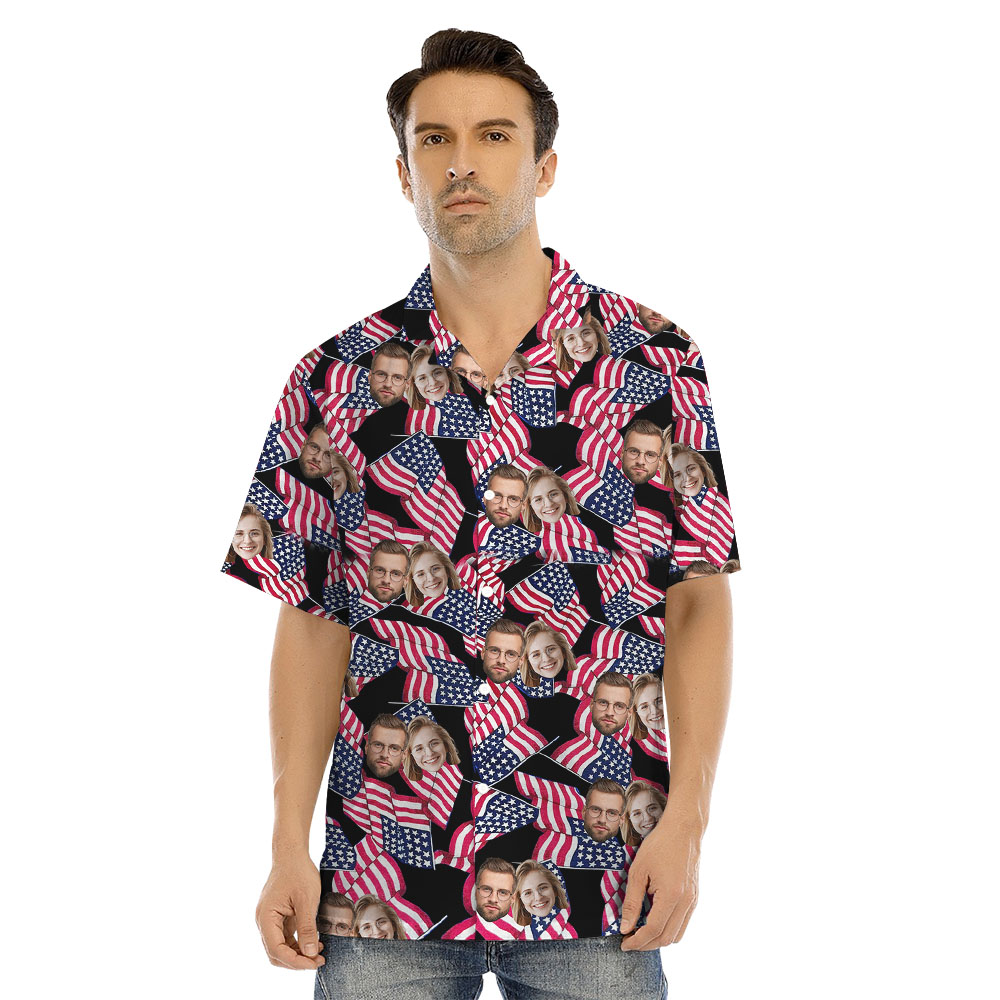 Custom 1-5 Photo Matching Hawaiian Shirt And Dress With USA Flag
