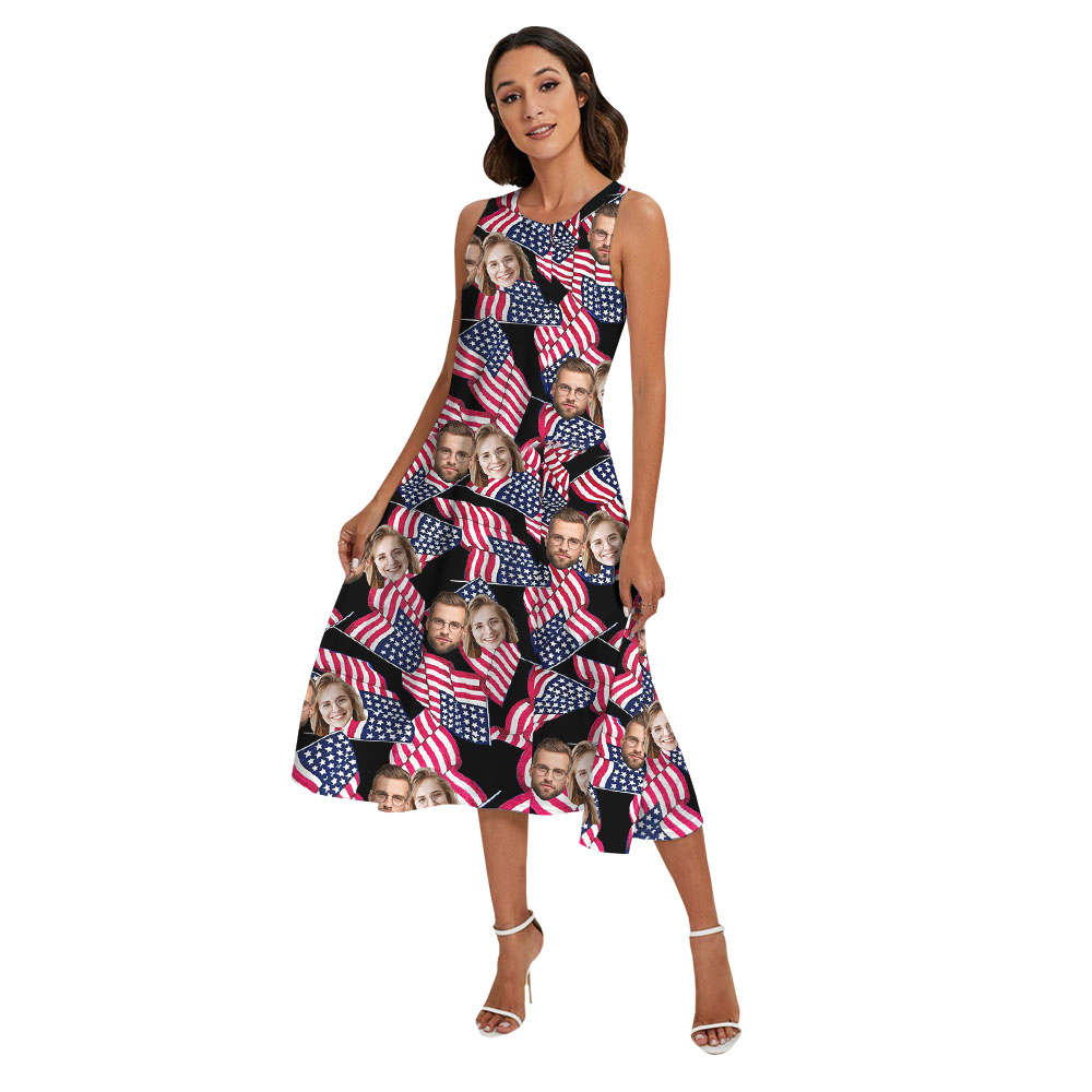 Custom 1-5 Photo Matching Hawaiian Shirt And Dress With USA Flag