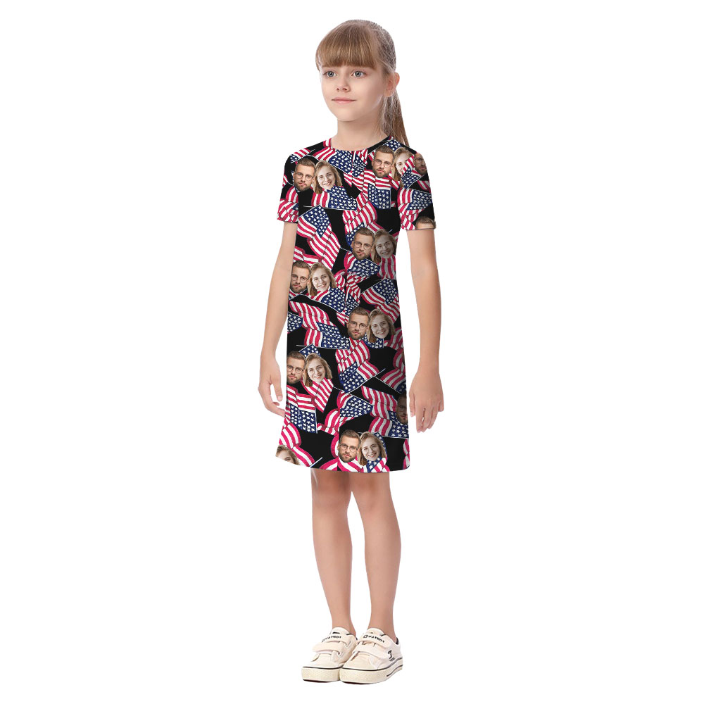 Custom 1-5 Photo Matching Hawaiian Shirt And Dress With USA Flag
